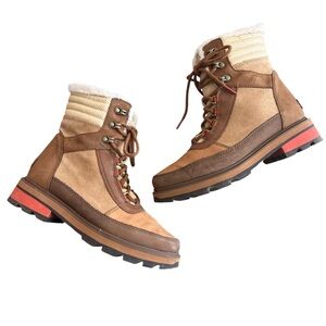 Sorel Women's Lennox Lace Cozy Stkd Boots Tan Red Size 9 Waterproof Winter